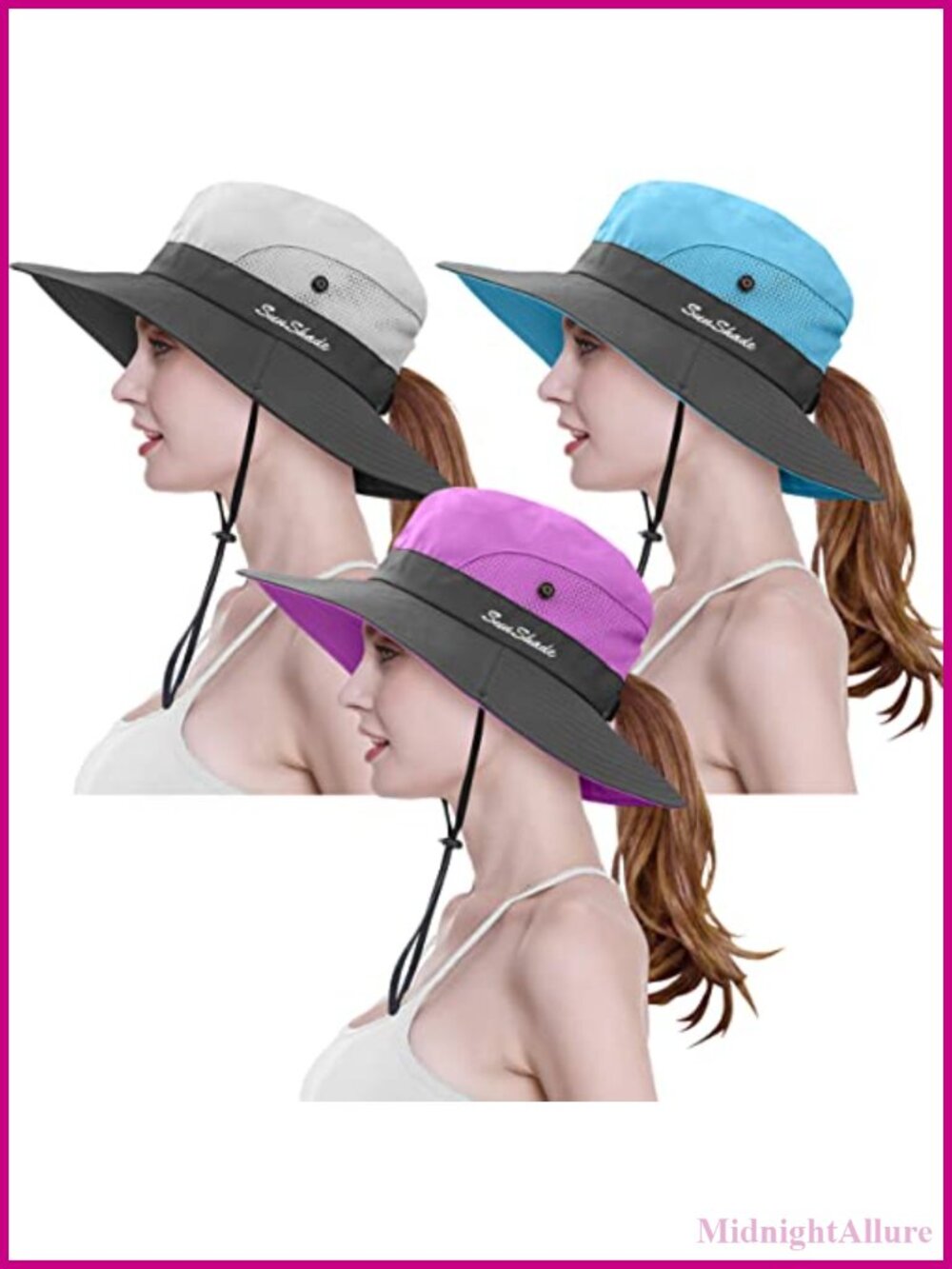 Womens Ponytail Sun Hat Packable UPF 50 Wide Brim Beach Fishing Cap